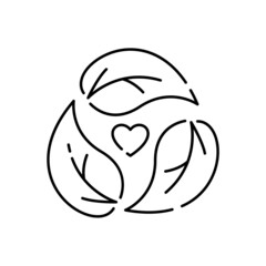 Vegetarian or vegan and health skin care and cosmetics. Green natural lotion and cream. Leaves line vector icon