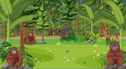 Orangutans cartoon character in the forest scene © blueringmedia