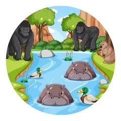 Forest in round shape with wild animals © blueringmedia