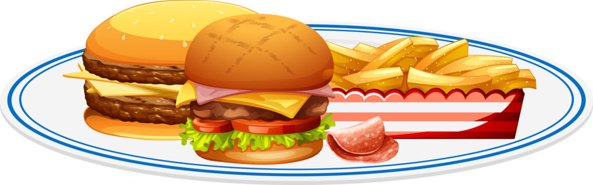 Fast food hamburger and french fries