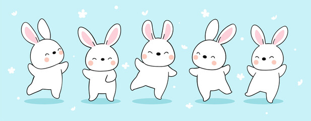 Draw banner white bunny for easter and spring