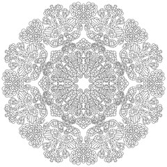 Round pattern for coloring. Mandala from floral abstract elements for relaxation. Coloring book page.