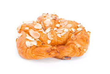 Croissant Bread with Cream and Almonds white background