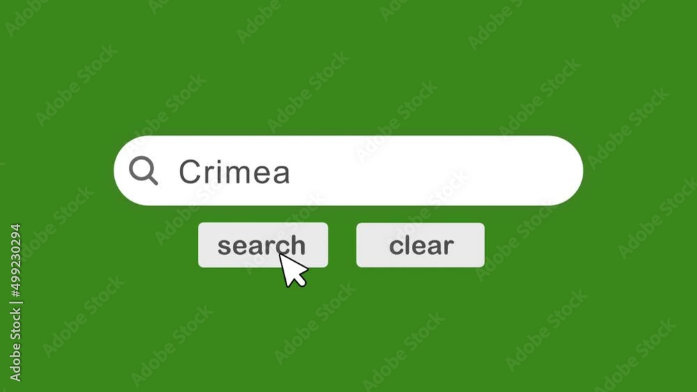 Aufkleber crimea typing on search bar with click animation on green background.searching the word on internet 