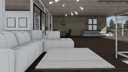 furniture living room sketch modern home 3d illustration