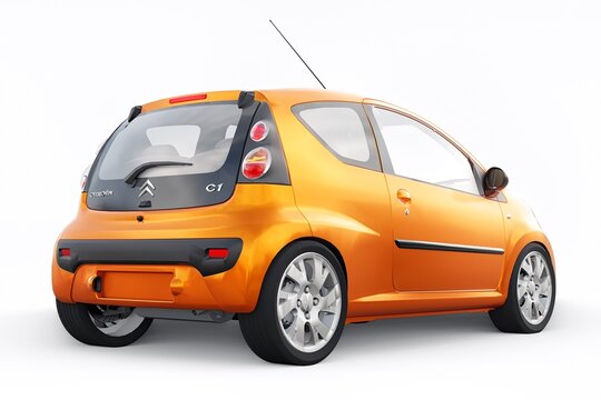 Paris. France. April 13, 2022. Citroen C1 2010. Orange ultra compact city car for the cramped streets of historic cities with low fuel consumption. 3d rendering.