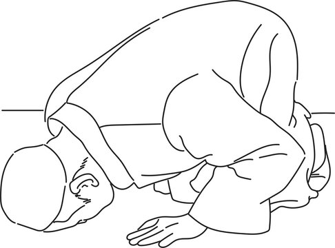 Line Art Illustration of a muslim man who is praying