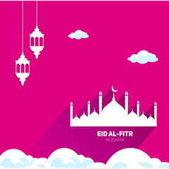 Modern Flat eid al-fitr illustration with mosque cloud