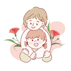 Mother holding her child. Vector illustration set.