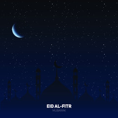 Obraz na płótnie Canvas Shiny Eid mubarak template illustration with mosque night background