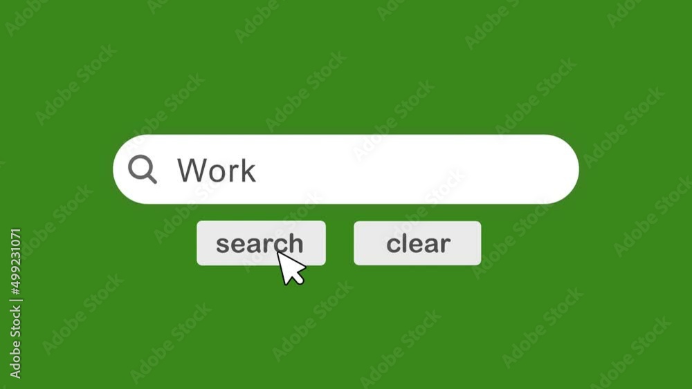 Poster work typing on search bar with click animation on green background.searching the word on internet se