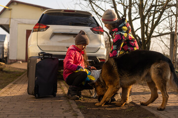 Ukrainian refugees escaping to Europe during russian war