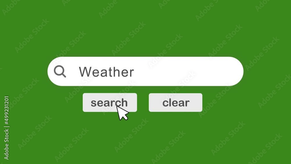 Poster weather typing on search bar with click animation on green background.searching the word on internet