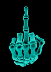Middle finger x-ray - 3D illustration of x-rayed skeleton hand showing rude hand gesture