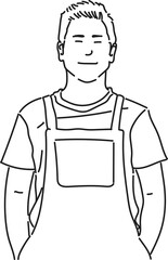 Line Art of a standing and smiling Barista with oriental look
