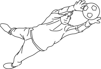 Line Art of a goalkeeper catching ball in a football game