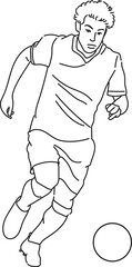 Line Art of a football player dribbling in a football game
