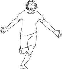 Line Art of a footballer celebrating goal in a football game