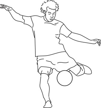 Line Art of a footballer kicking on the ball in a football game