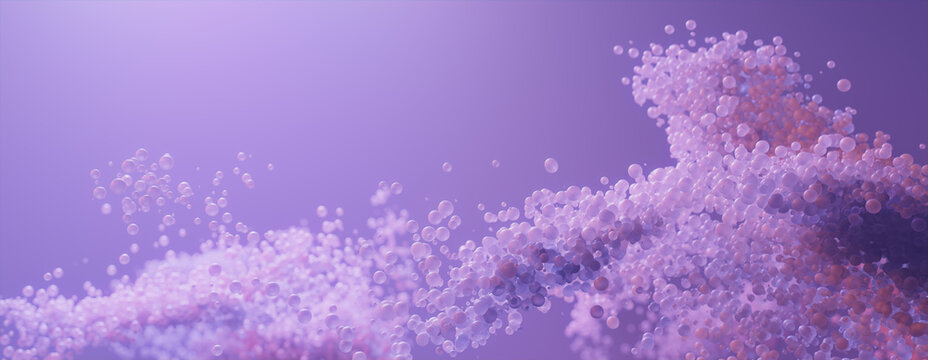 Abstract 3D Wallpaper with Floating Atoms. Purple, Medical concept.