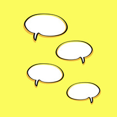 cartoon speech bubbles on yellow background Different doodle forms for your text, dialogs icon vector Blank with text place. chat icon drawn shapes isolated hand drawn speech bubbles isolated. 