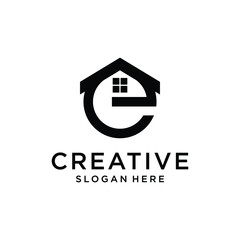Home letter e logo design template