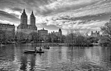 Boats on a lake in Central Park