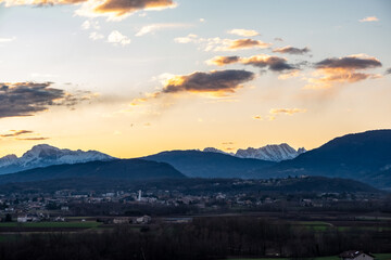 Fototapeta na wymiar Winter colorful sunset in the countryside of Friuli-Venezia Giulia, Italy