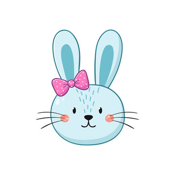 Cute rabbit face. Little bunny in cartoon style. Vector illustration.
