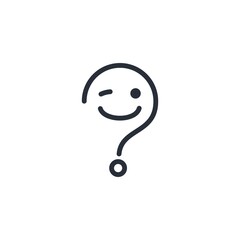 Question mark with smile and wink. Funny, tricky question. Vector linear icon isolated on white background.