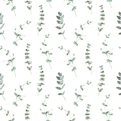 Watercolor floral seamless  pattern. Hand drawn green leaves and branches composition on white background. Perfect for wrappers, wallpapers, postcards, greeting cards, wedding invitations, romantic ev