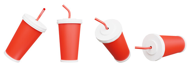 3d render of Red Paper cup stripe pattern on white background,with Clipping path.