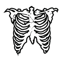 Chest bone. T-shirt print for Horror or Halloween. Hand drawing illustration isolated on white background. Vector EPS 10.