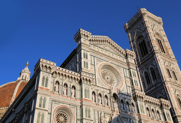 Three famous landmark in Florence City ITALY are Dome of Brunelleschio The Cathedral and the Giottos Bell Tower