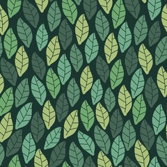 Seamless vintage pattern. Green leaves. Dark green background. vector texture. fashionable print for textiles, wallpaper and packaging.