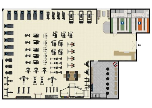 Fitness center 3d illustration. Fitness. Gym. Fitness club. Gym interior design. Floor plan gym.