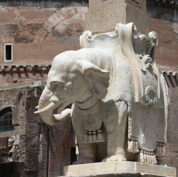 Detail of the statue of an elephant carrying an Obelisk at the Piazza della Minerva Rome