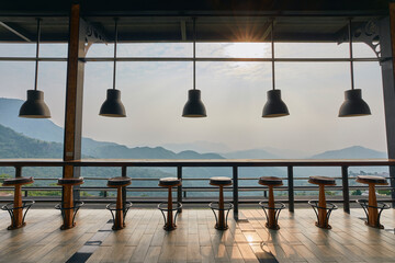 Bar counter serve at the top of mountain with gorgeous view.