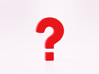 Red question mark sign icon or symbol on white background 3d rendering