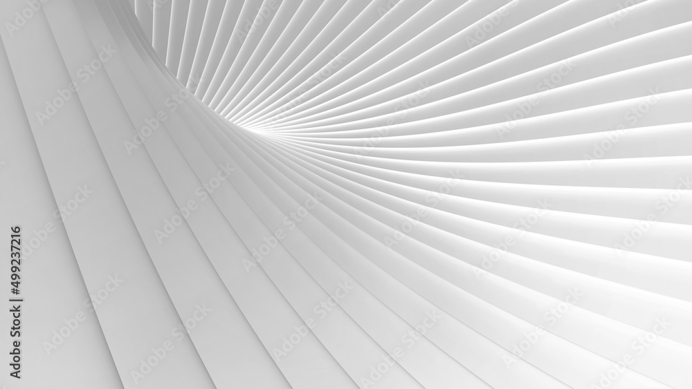 Aufkleber Abstract white background with 3D striped pattern, interesting architectural minimal white grey background 3D render illustration.