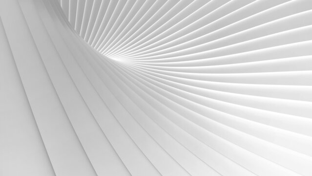 Abstract white background with 3D striped pattern, interesting architectural minimal white grey background 3D render illustration.