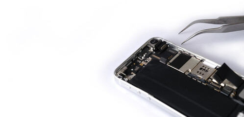 Technician repairing the Cell phone parts and tools for recovery repair phone smartphone and...