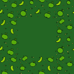 Seamless pattern with green apples. fruit pattern with place for text. Green apple on green background. food seamless pattern. vector illustration	
