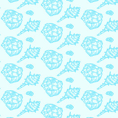 

Pattern. Sea shells, linear image. Vector drawing, background, design, printing.
