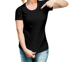 Young beautiful women posing with blank black shirts. Ready for your design