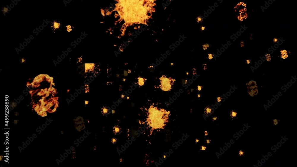Poster futuristic explosions of meteorites and flames of fires moving randomly in space. slow motion. beaut
