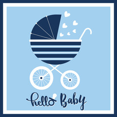 Fototapeta na wymiar baby card or shower with stroller