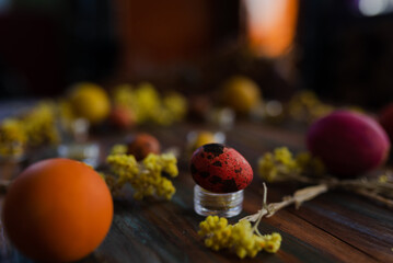 Easter eggs on a wooden background. Concept