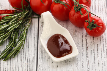 Tomato barbecue sauce on the bowl