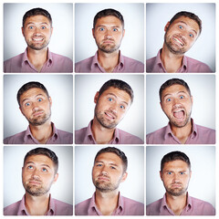 Ive got a face for every space. Composite shot of the many expressions of people.